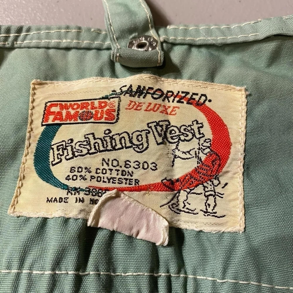 Vintage World Famous Fishing Vest Sanforized Deluxe Men's Large L Utility Pocket